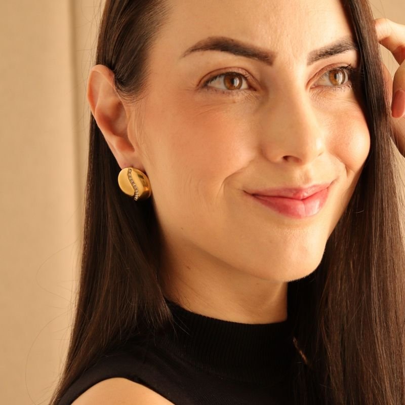 Brinco Geométrico com Strass em Aço Inox (Linha Premium)