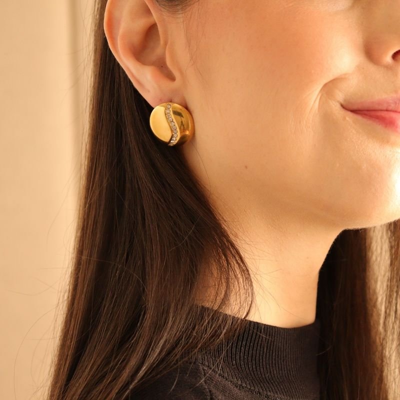 Brinco Geométrico com Strass em Aço Inox (Linha Premium)