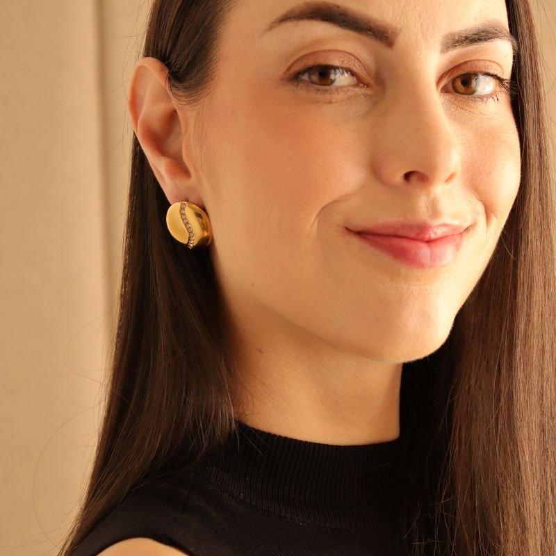 Brinco Geométrico com Strass em Aço Inox (Linha Premium)