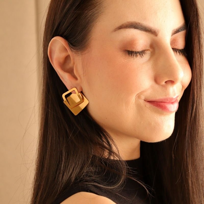 Brinco Geométrico Duas Formas de Uso em Aço Inox