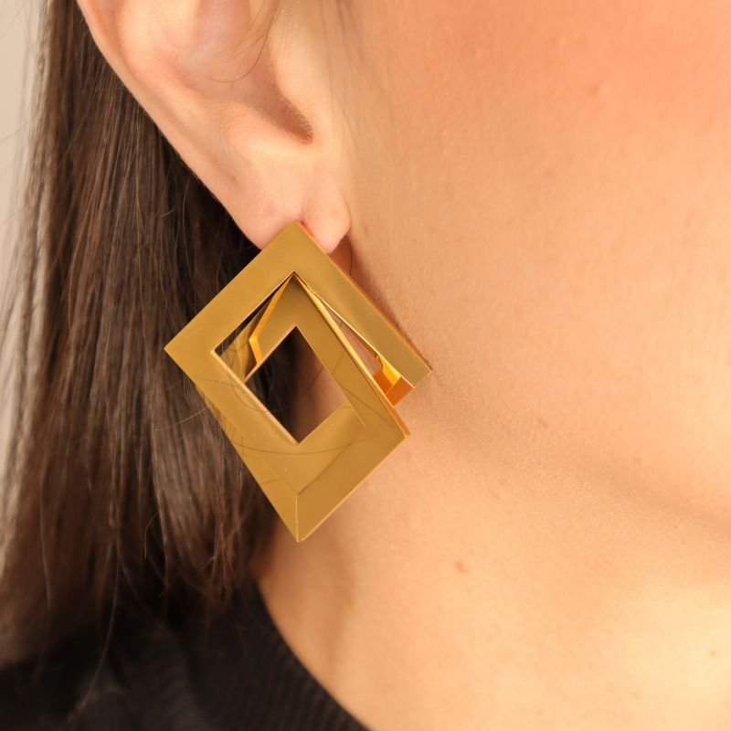 Brinco Geométrico Moderno em Aço Inox (Linha Premium) Peso 14g