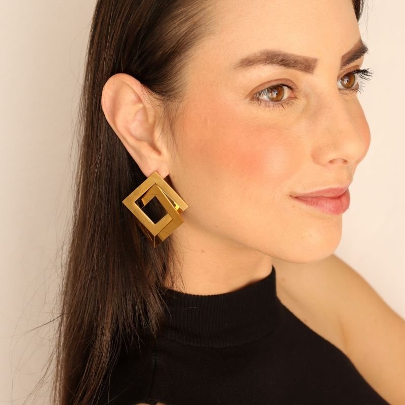 Brinco Geométrico Moderno em Aço Inox (Linha Premium) Peso 14g