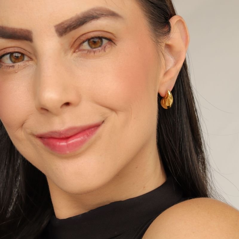 Brinco Gota Amassada em Aço Inox (Linha Premium) Peso 10g