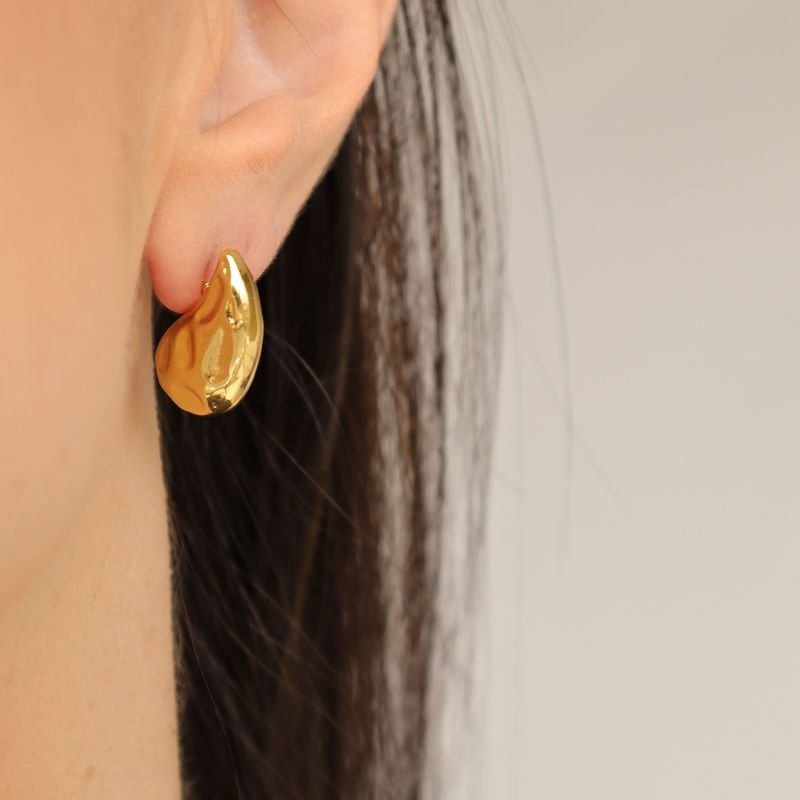 Brinco Gota Amassada em Aço Inox (Linha Premium) Peso 10g