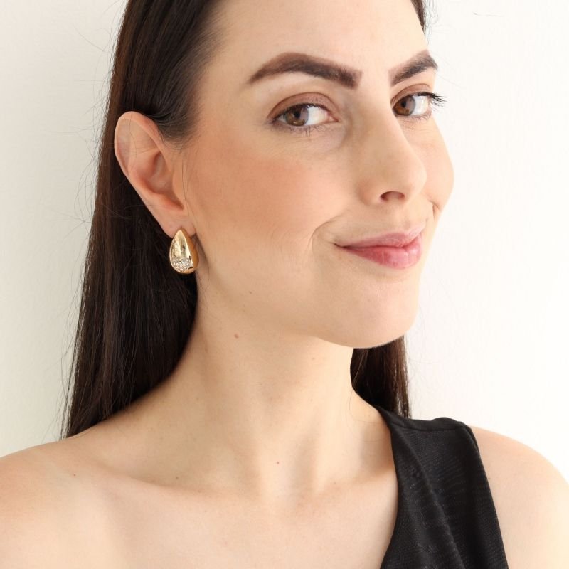 Brinco Gota Com Coração em Strass em Aço Inox (Linha Premium)