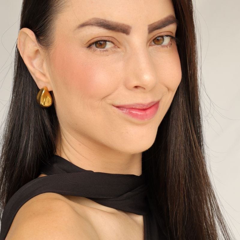 Brinco Gota com Detalhe em Aço Inox (Linha Premium) Peso 8g