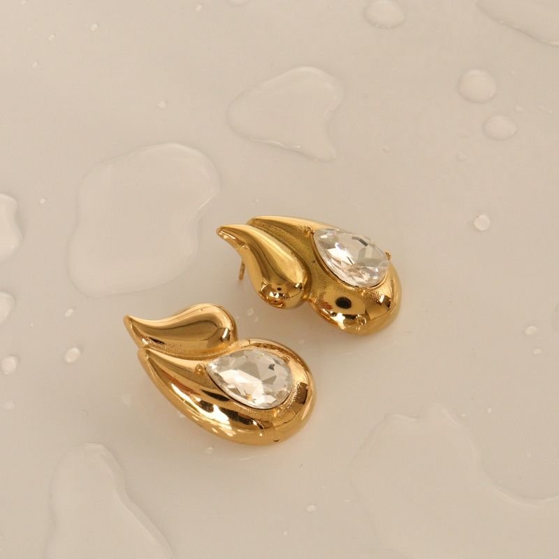 Brinco Gota Dupla com Pedra em Aço Inox (Linha Premium)