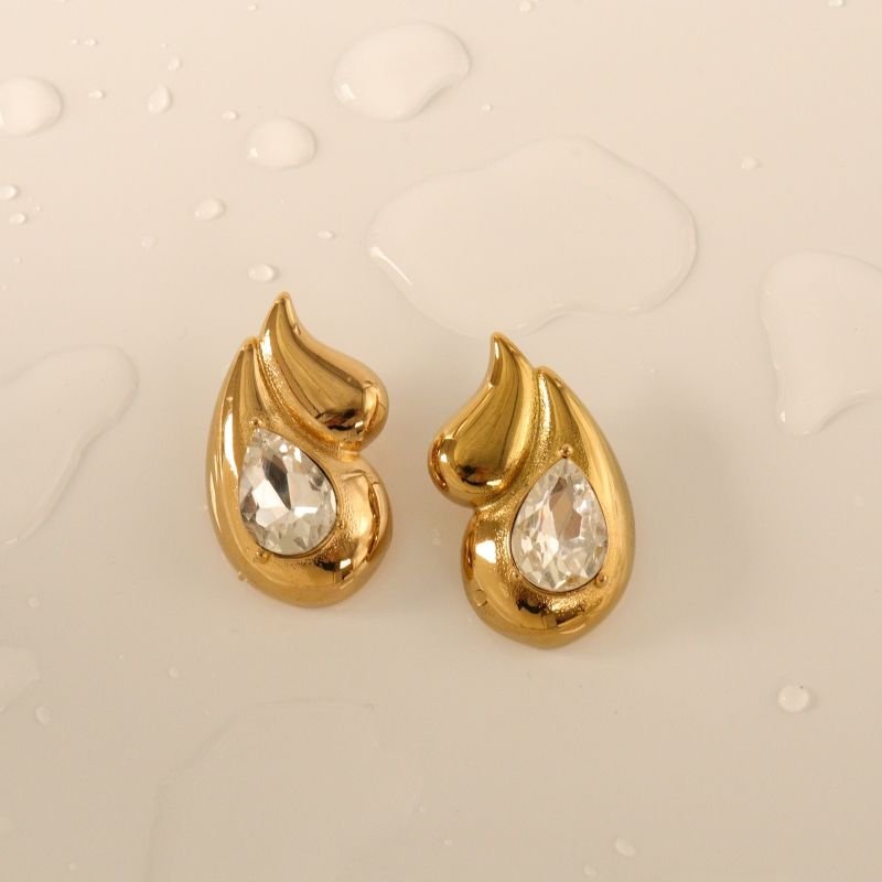 Brinco Gota Dupla com Pedra em Aço Inox (Linha Premium)