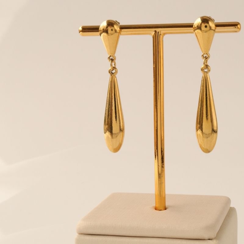 Brinco Gota Dupla Minimalista em Aço Inox (Peso 14g )