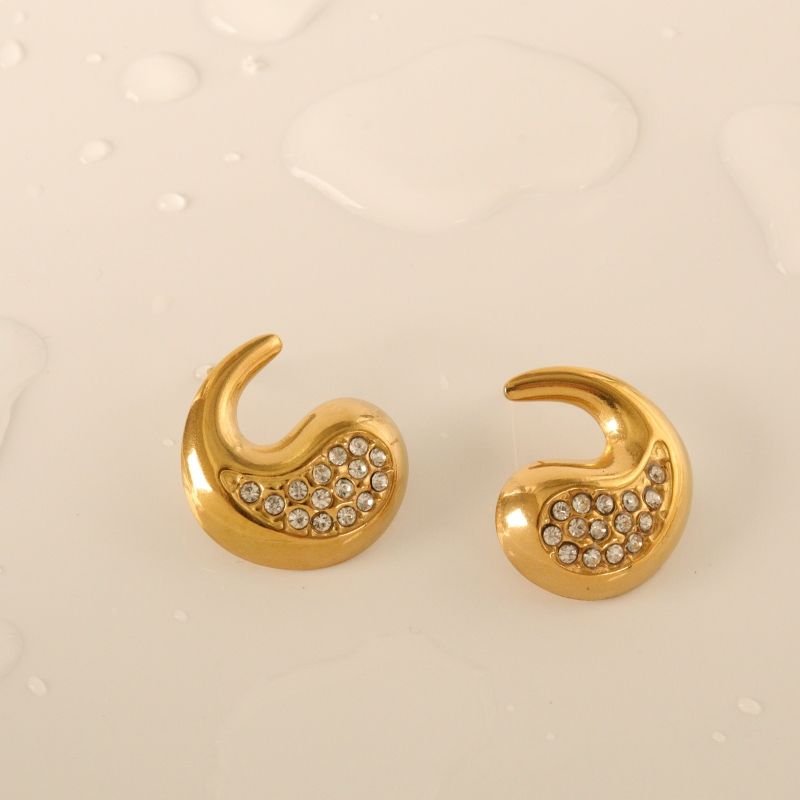 Brinco Gota Invertida Strass em Aço Inox (Linha Premium)