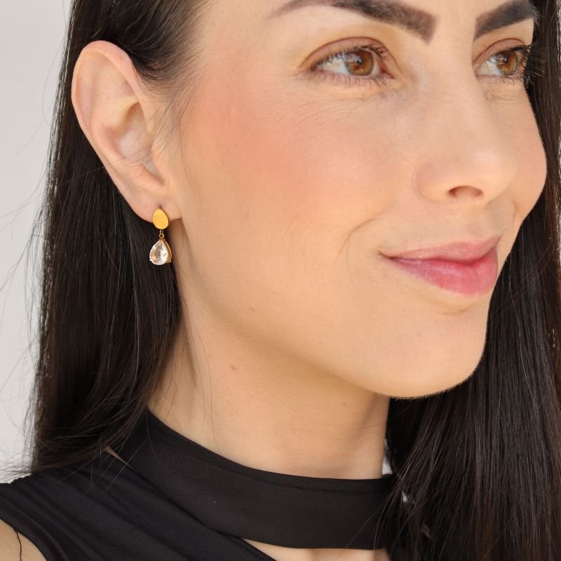 Brinco Gota Pedrinha Delicada em Aço Inox