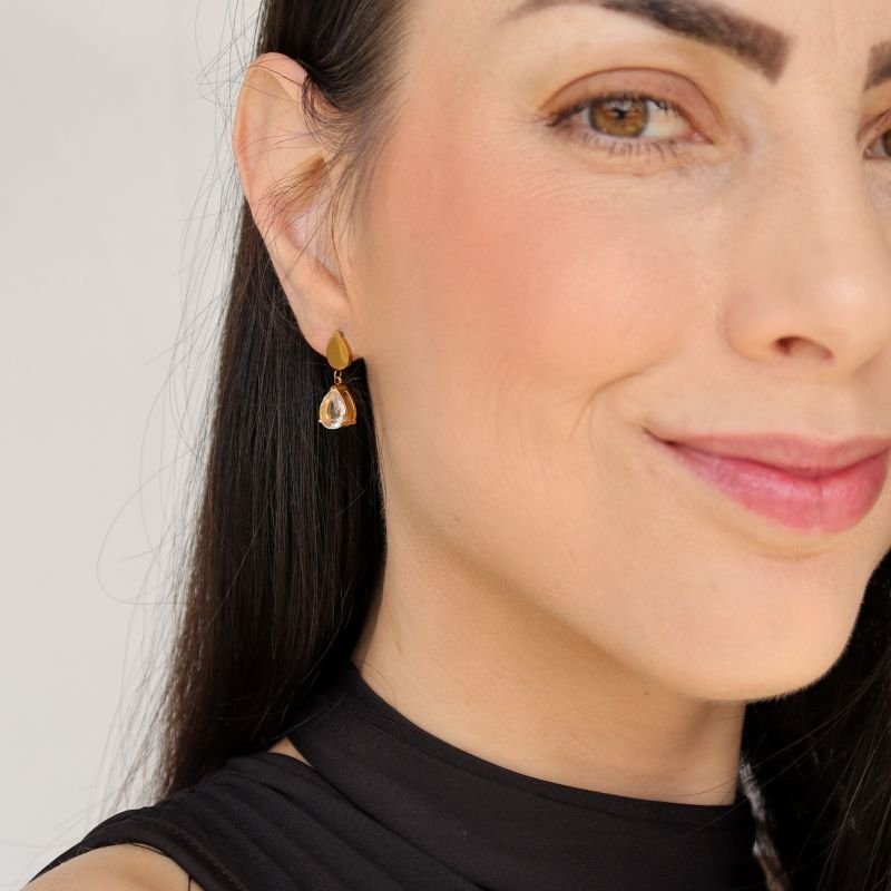 Brinco Gota Pedrinha Delicada em Aço Inox