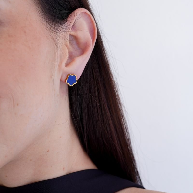 Brinco Inspiração Van Cleef Azul em Aço Inox