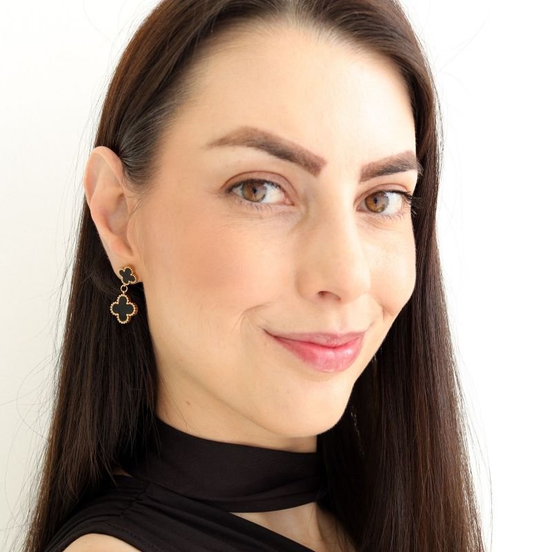 Brinco Inspiração Van Cleef Dois Trevos em Aço Inox