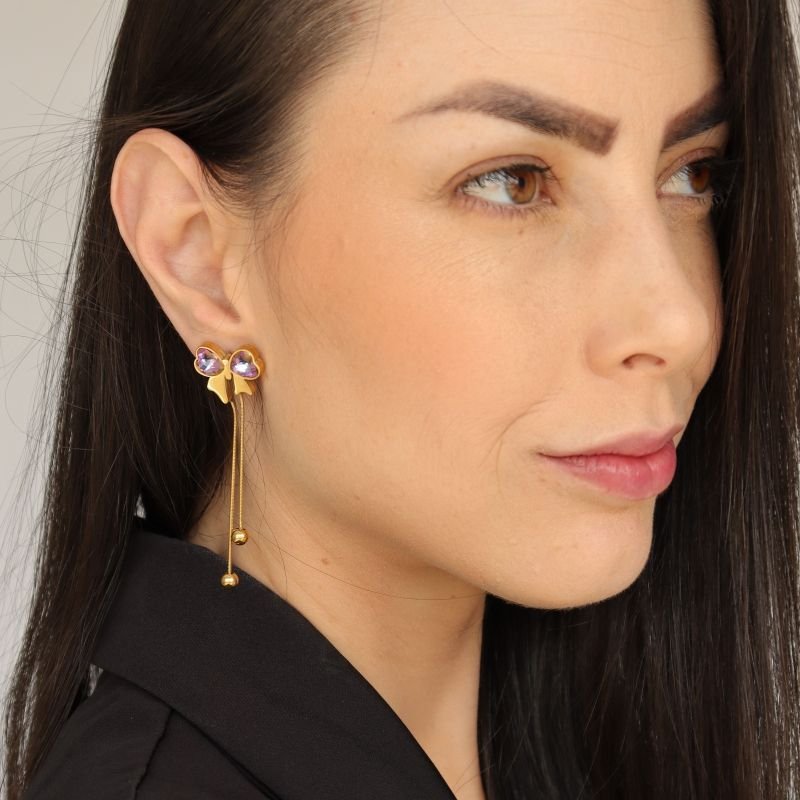 Brinco Laço Acrílico em Aço Inox (Linha Premium)