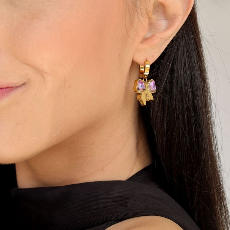 Brinco Laço Pedra Furta Cor em Aço Inox (Linha Premium)