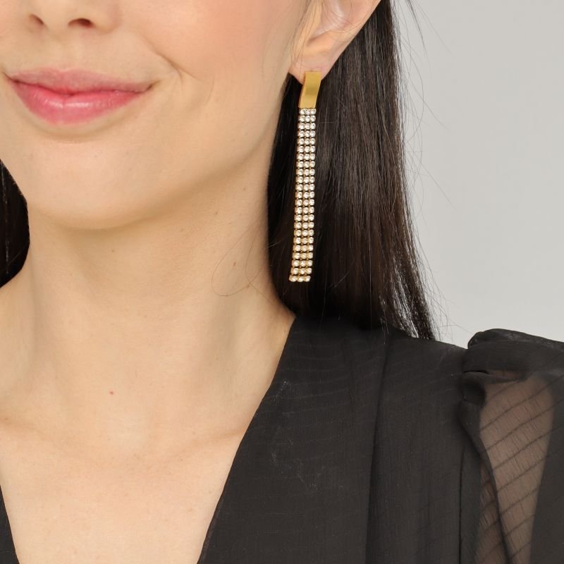 Brinco Longo Strass em Aço Inox (Linha Premium)