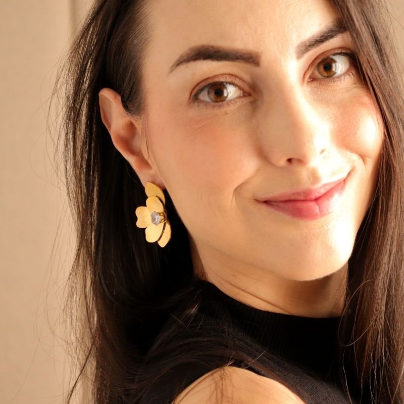 Brinco Meia Flor Moderno em Aço Inox (Linha Premium)