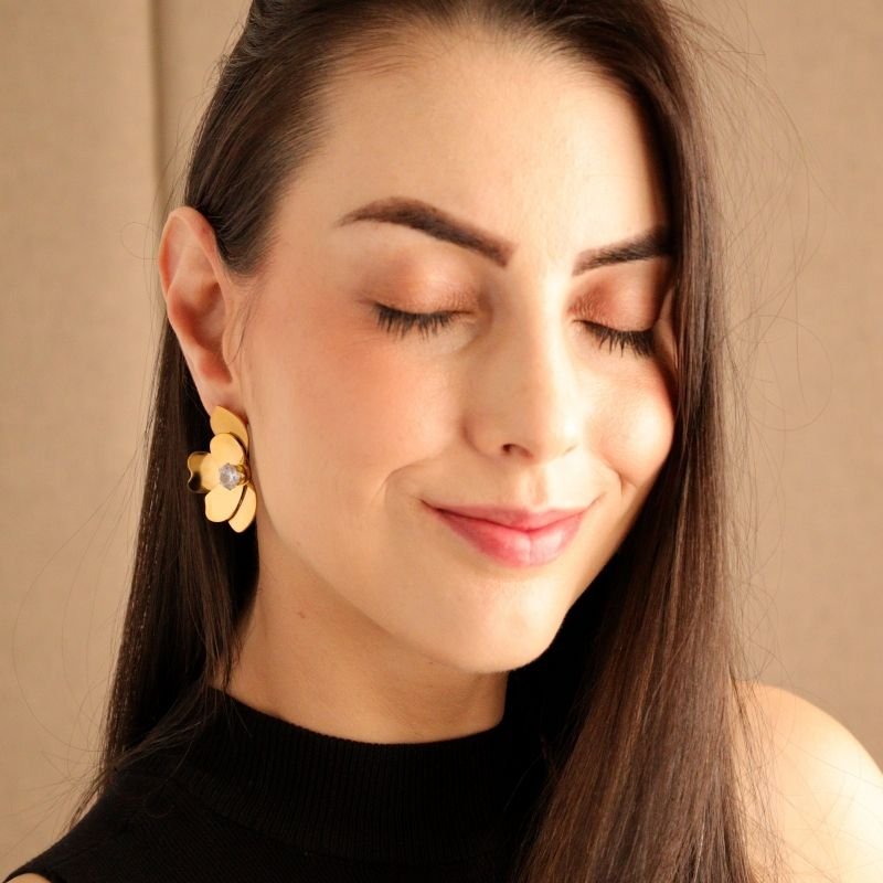 Brinco Meia Flor Moderno em Aço Inox (Linha Premium)