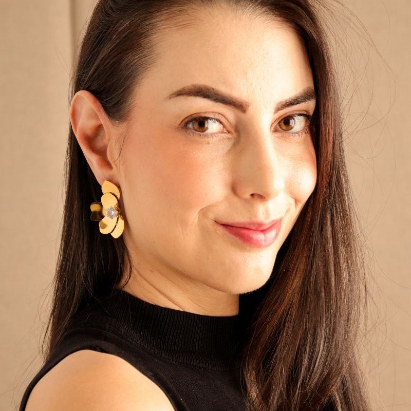 Brinco Meia Flor Moderno em Aço Inox (Linha Premium)