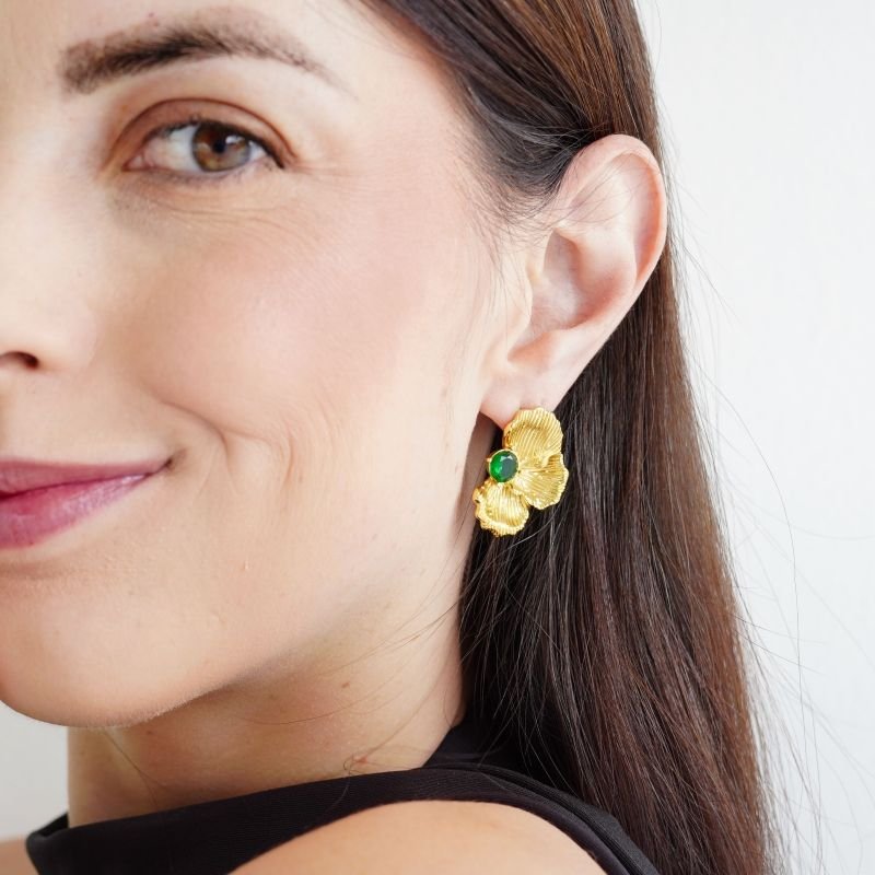 Brinco Modern Blossom Green em Aço Inox (Linha Premium)
