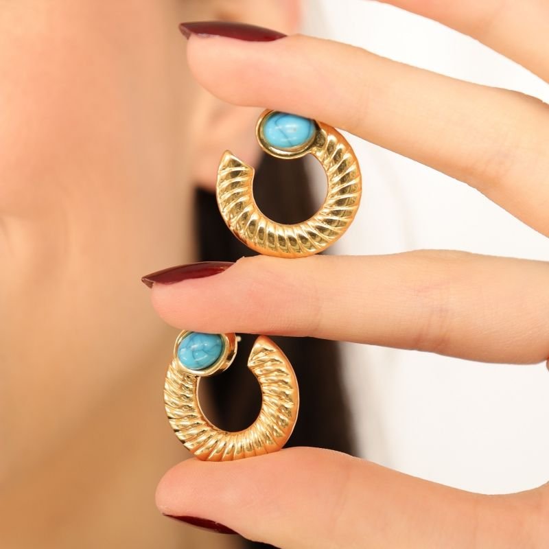 Brinco Moderno Turquesa em Aço Inox (Linha Premium)