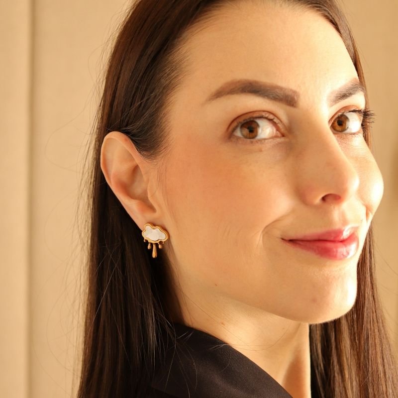 Brinco Nuvem Branco em Aço Inox (Linha Premium)