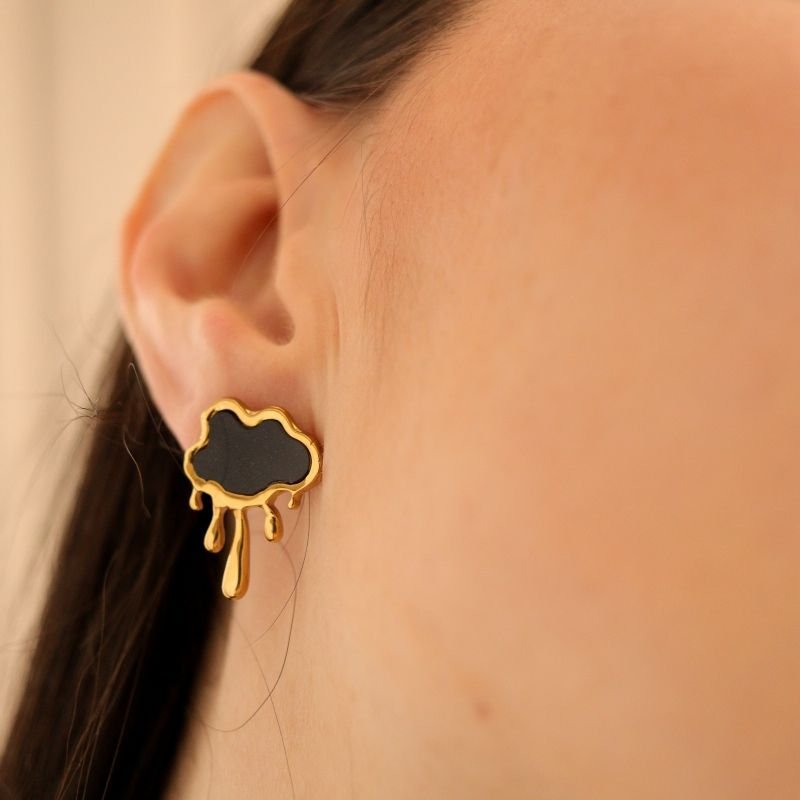 Brinco Nuvem Preto em Aço Inox (Linha Premium)