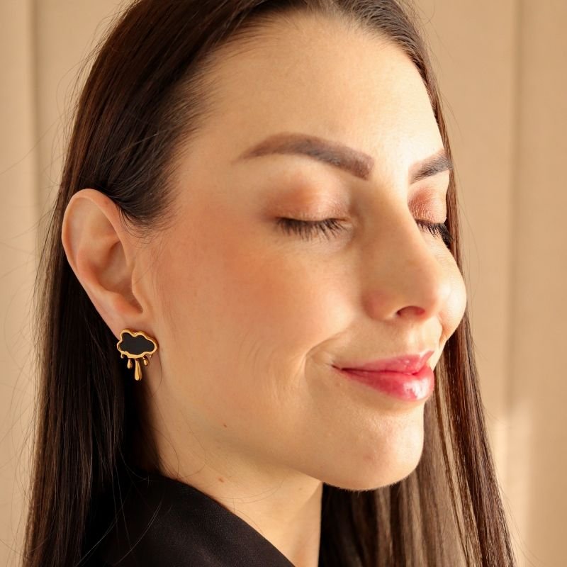 Brinco Nuvem Preto em Aço Inox (Linha Premium)