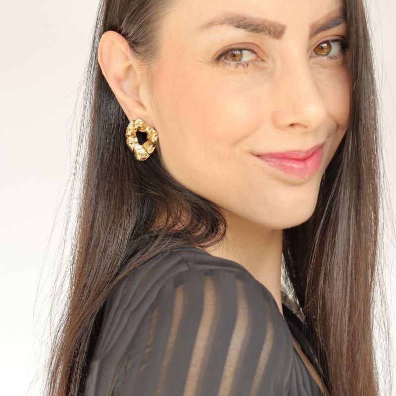 Brinco Orgânico Amassado em Aço Inox (Linha Premium)