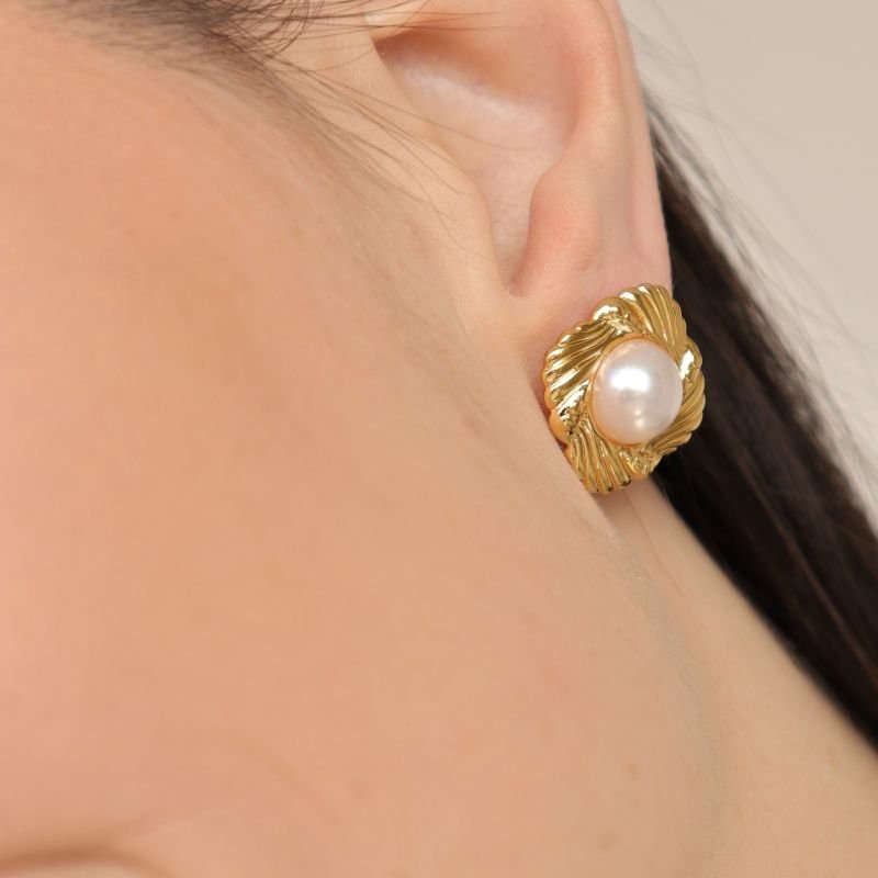 Brinco Orgânico com Pérola em Aço Inox (Linha Premium)