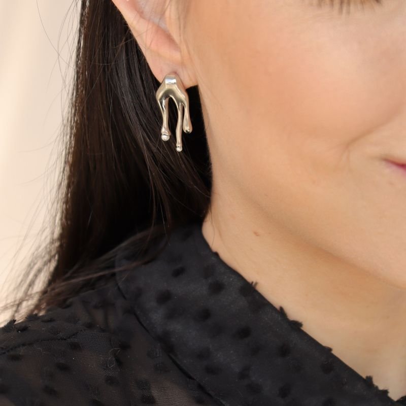 Brinco Orgânico com Pérola em Aço Inox (Linha Premium)