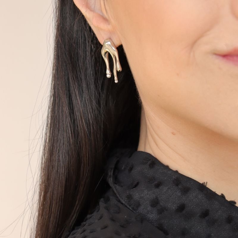 Brinco Orgânico com Pérola em Aço Inox (Linha Premium)