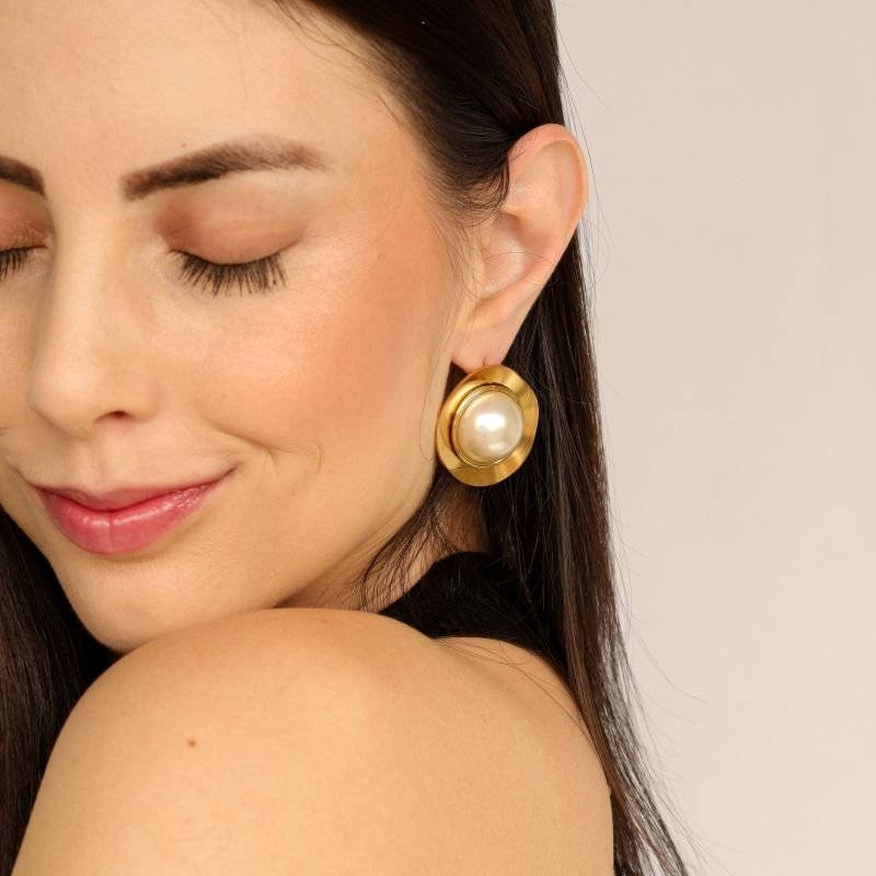 Brinco Orgânico com Pérola em Aço Inox (Linha Premium) Peso 10g