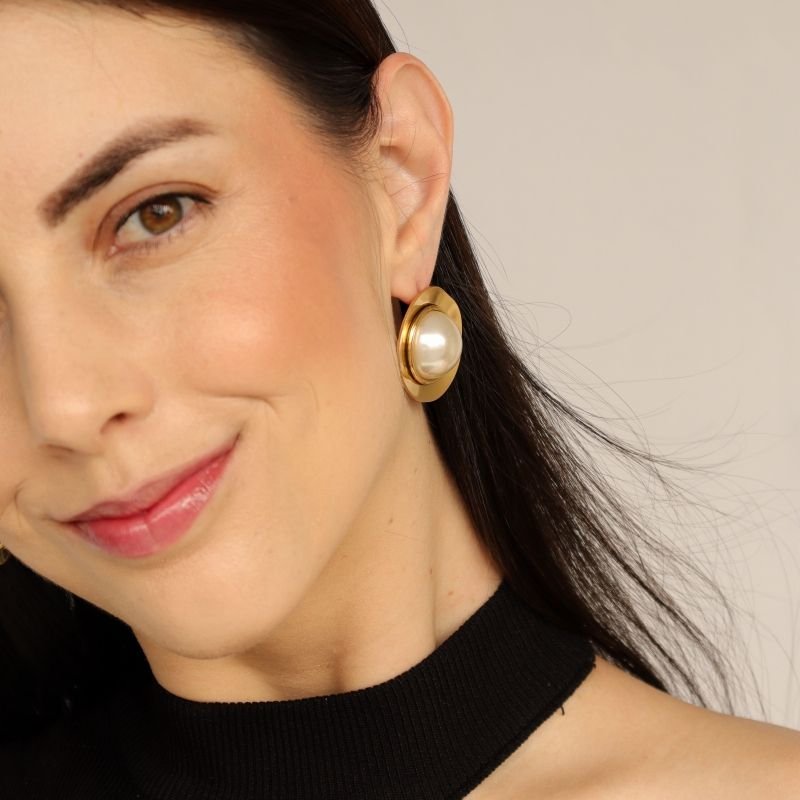 Brinco Orgânico com Pérola em Aço Inox (Linha Premium) Peso 10g