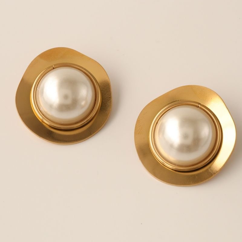 Brinco Orgânico com Pérola em Aço Inox (Linha Premium) Peso 10g