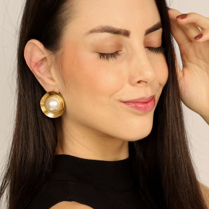 Brinco Orgânico com Pérola em Aço Inox (Linha Premium) Peso 10g