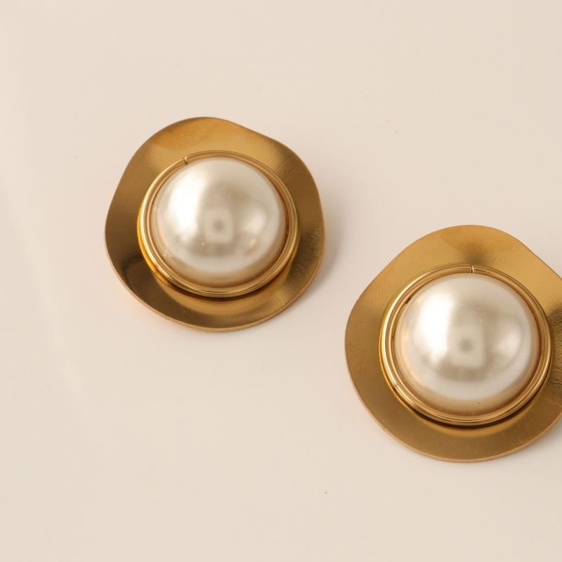 Brinco Orgânico com Pérola em Aço Inox (Linha Premium) Peso 10g