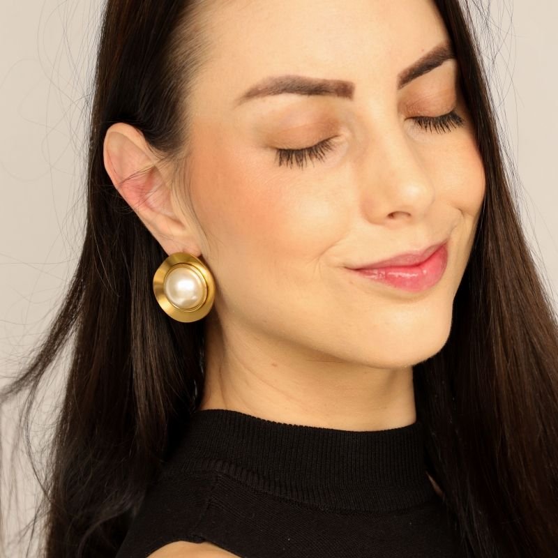 Brinco Orgânico com Pérola em Aço Inox (Linha Premium) Peso 10g