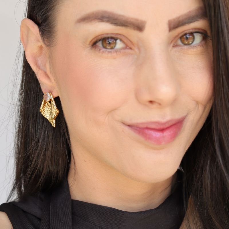 Brinco Orgânico Pedra Cristal em Aço Inox (Linha Premium)