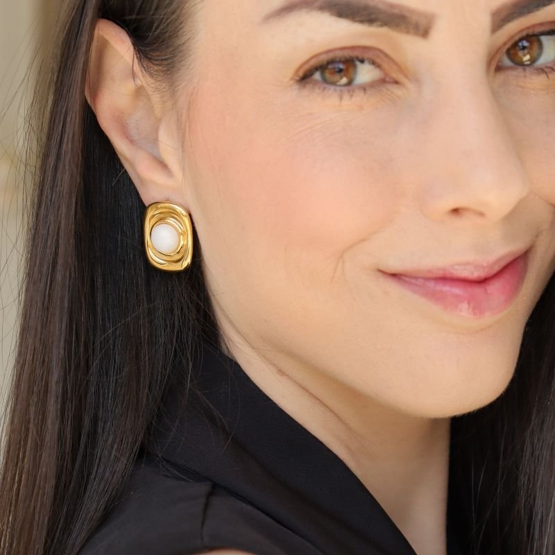 Brinco Pedra Branca em Aço Inox (Linha Premium)