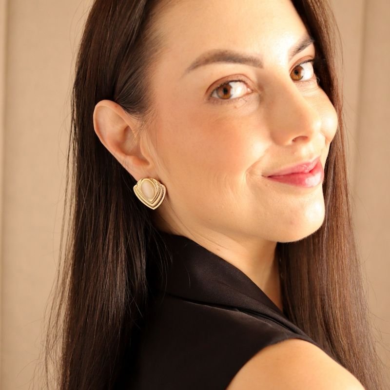 Brinco Pedra com Detalhes em Aço Inox (Linha Premium)