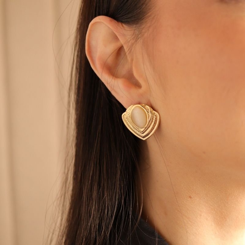 Brinco Pedra com Detalhes em Aço Inox (Linha Premium)