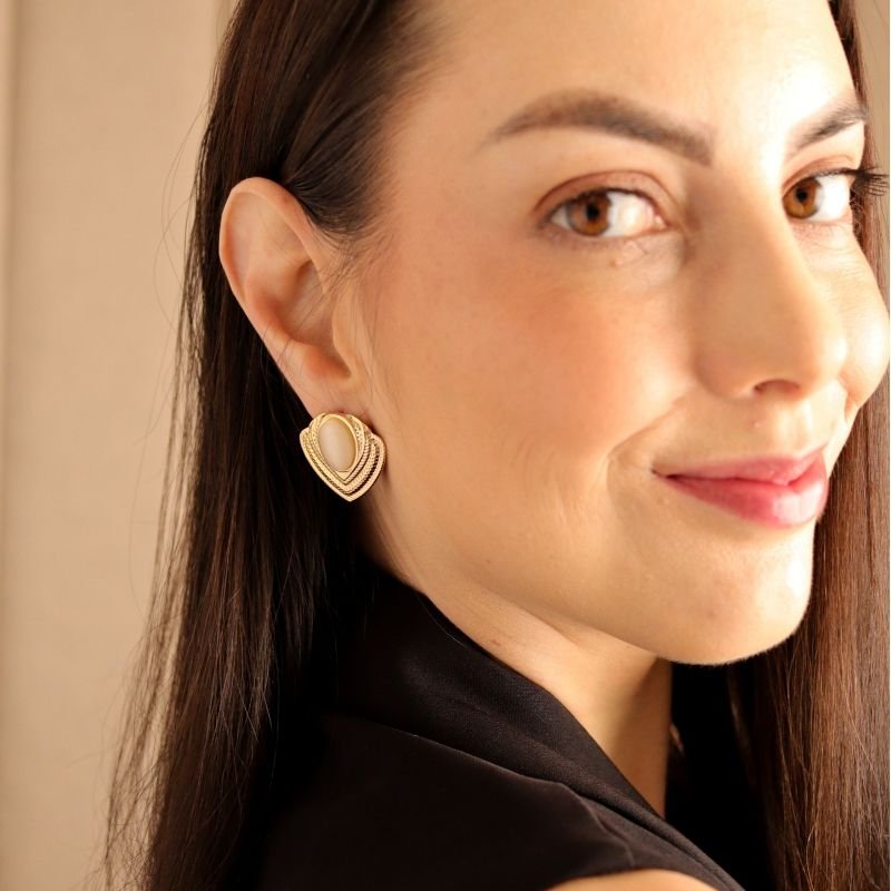 Brinco Pedra com Detalhes em Aço Inox (Linha Premium)