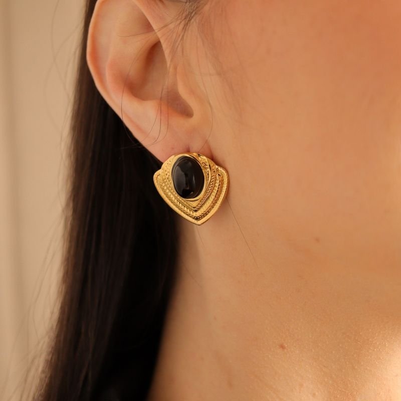 Brinco Pedra com Detalhes em Aço Inox (Linha Premium)