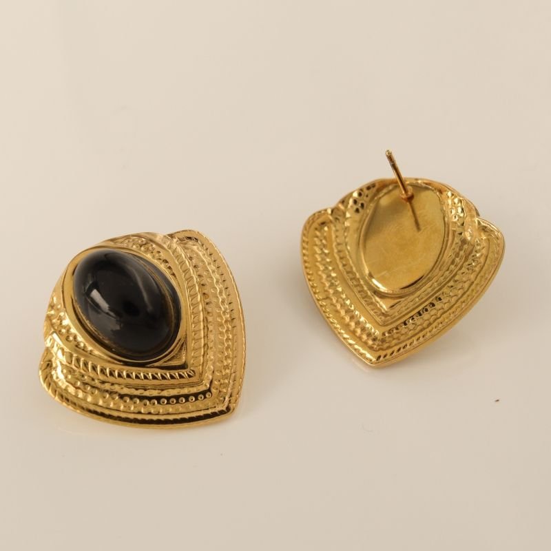 Brinco Pedra com Detalhes em Aço Inox (Linha Premium)