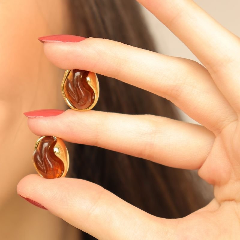 Brinco Pedra Marrom em Aço Inox (Linha Premium)