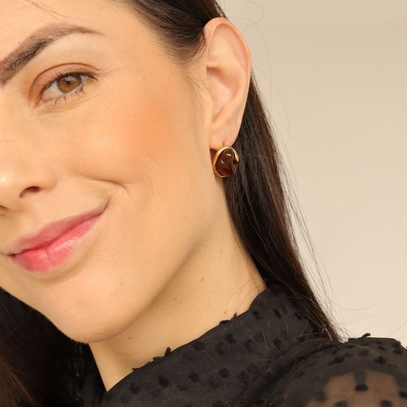 Brinco Pedra Marrom em Aço Inox (Linha Premium)