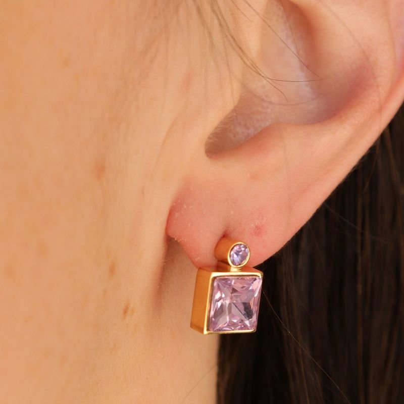 Brinco Pedra Moderno em Aço Inox (Linha Premium) Peso 7g