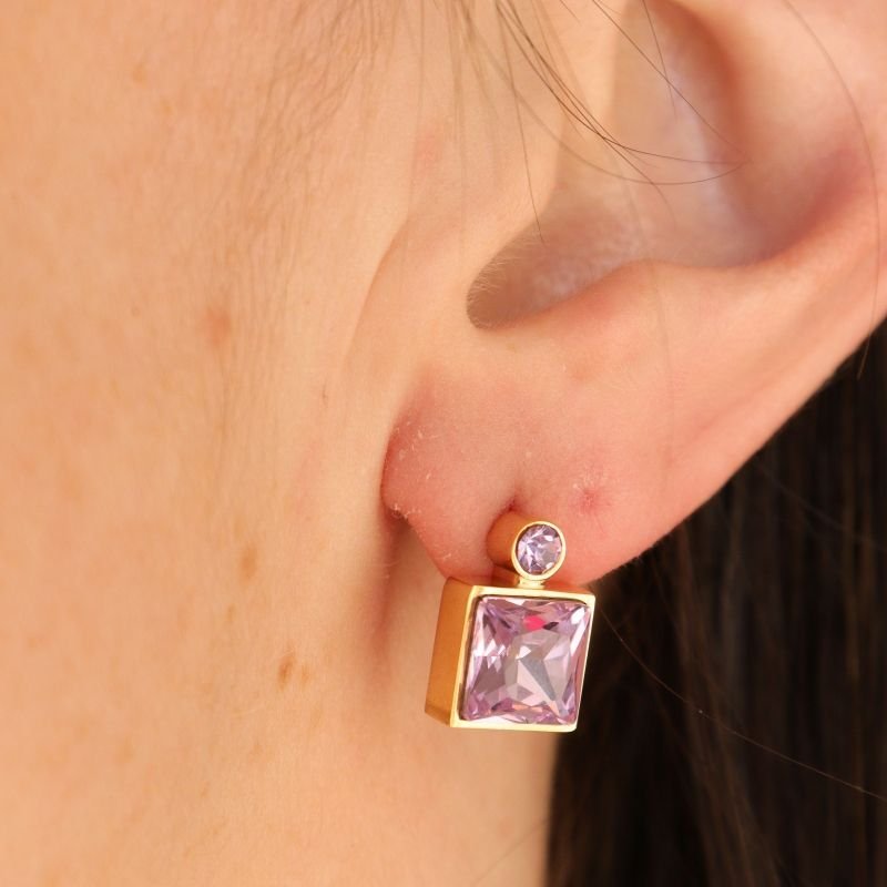 Brinco Pedra Moderno em Aço Inox (Linha Premium) Peso 7g